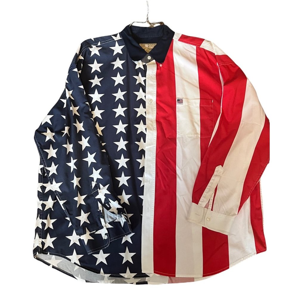 Vintage Sun River Clothing American Flag Mens XXL Button Long Sleeve Shirt